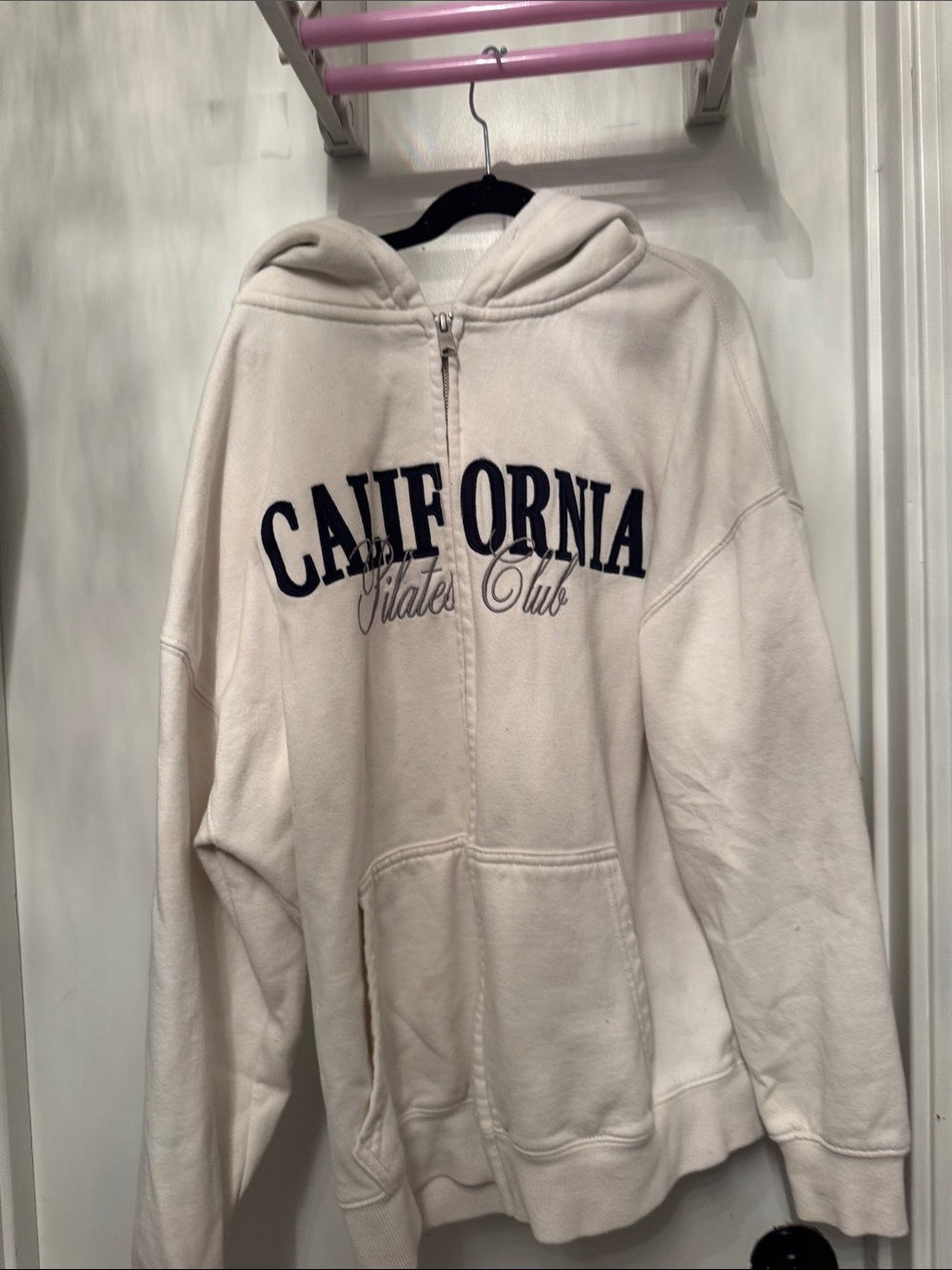 Garage white California Zip-Up Hoodie with Navy Script